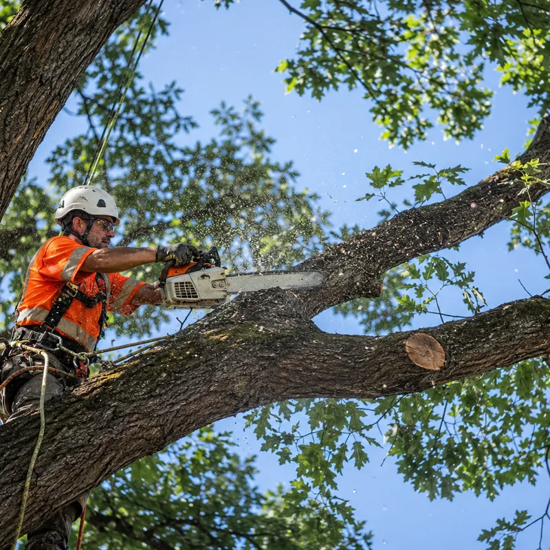 Tree trimming in progress